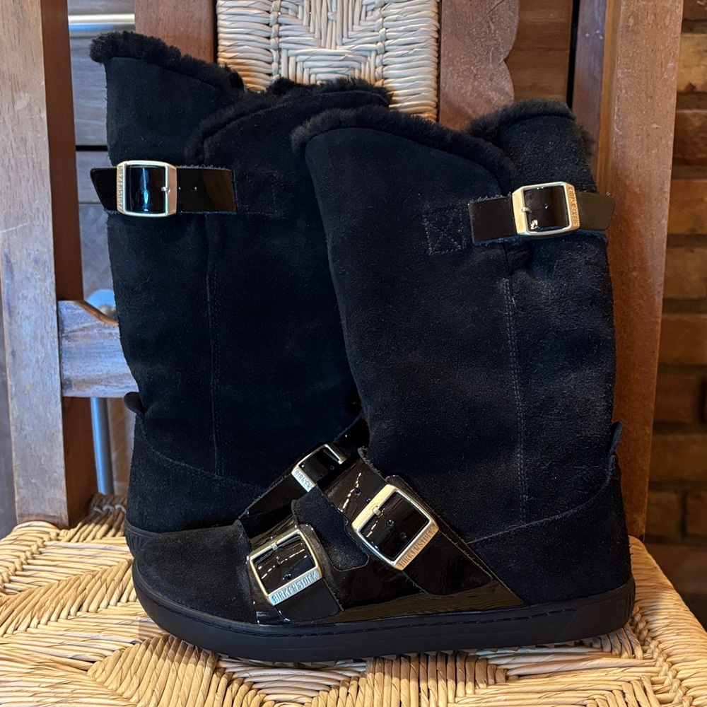 Birkenstock Black Suede Winter Boots with Buckles